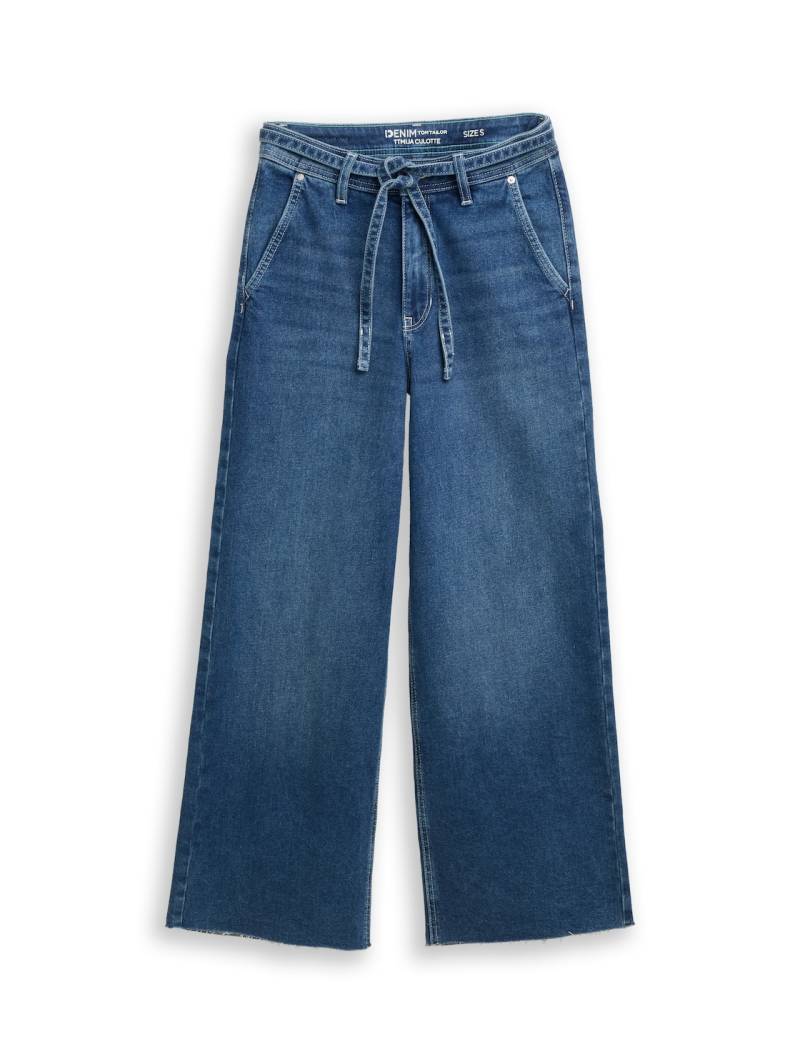 TOM TAILOR DENIM Damen TTMIJA CULOTTE Jeans mit Gürtel, blau, Uni, Gr. L von Tom Tailor Denim