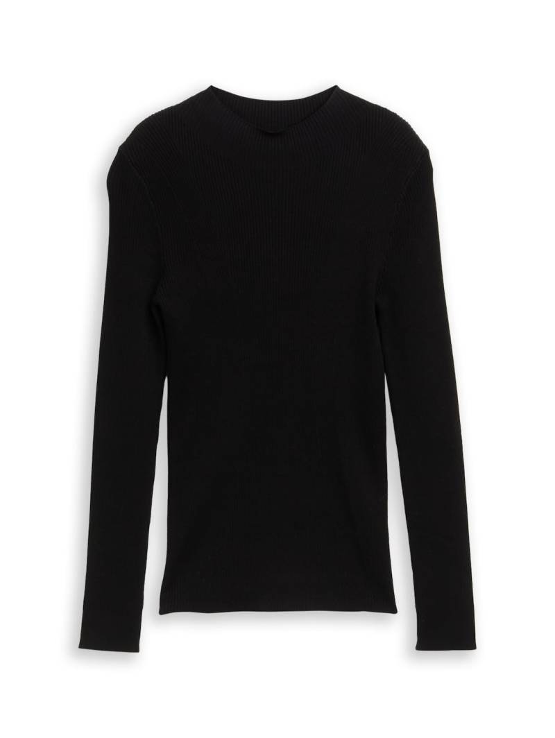 TOM TAILOR DENIM Damen Tight Fit Strickpullover, schwarz, Uni, Gr. S von Tom Tailor Denim