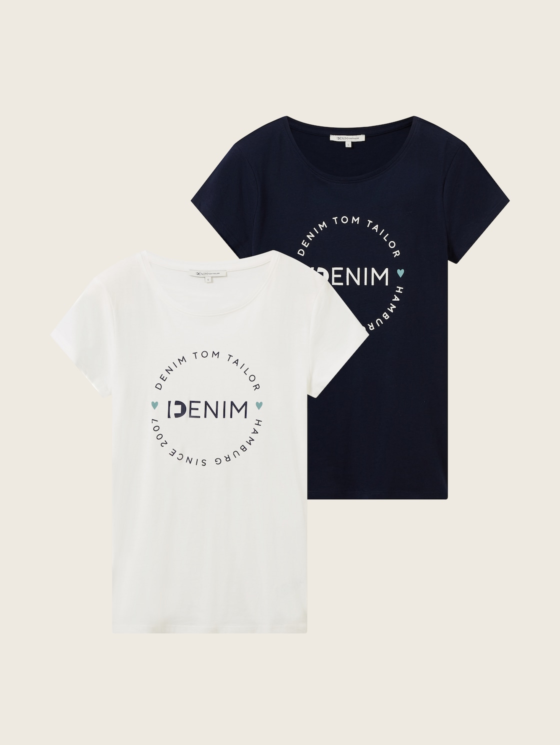 TOM TAILOR DENIM Damen T-Shirts im Doppelpack, blau, Textprint, Gr. XXL von Tom Tailor Denim