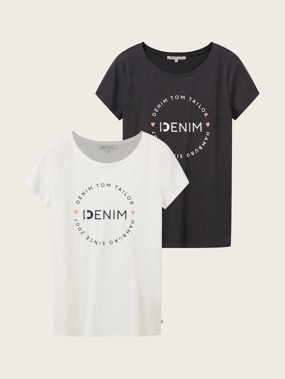 TOM TAILOR DENIM Damen T-Shirts im Doppelpack, grau, Textprint, Gr. XL von Tom Tailor Denim