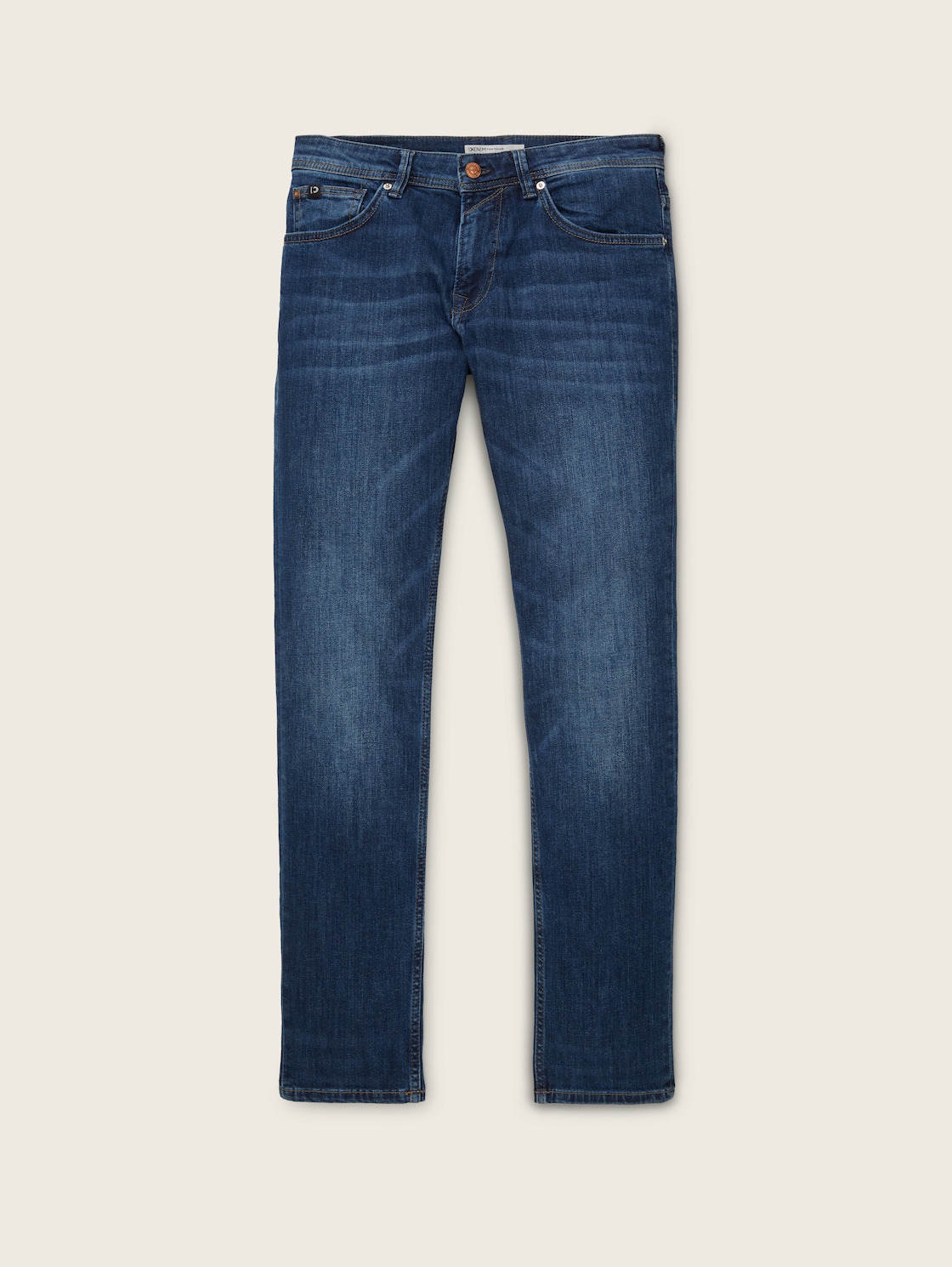 TOM TAILOR DENIM Herren Aedan Straight Jeans, blau, Logo Print, Gr. 36/34 von Tom Tailor Denim