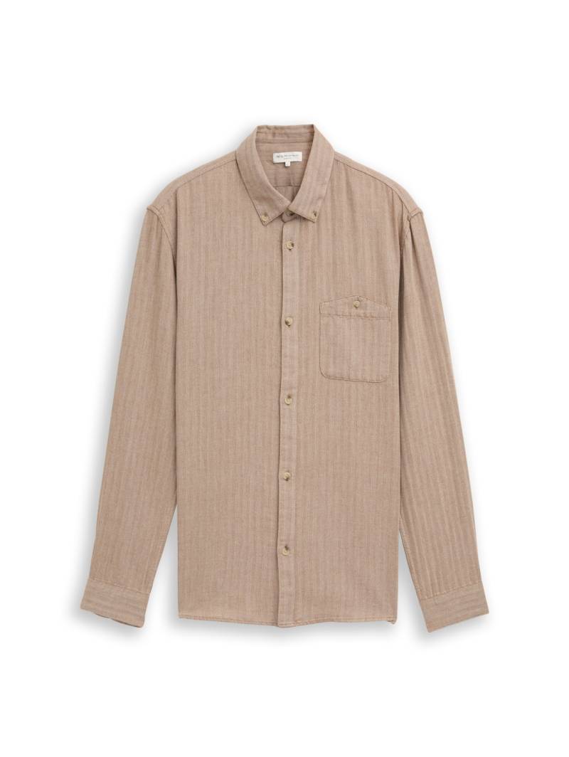 TOM TAILOR DENIM Herren Basic Fit Hemd mit Brusttasche, braun, Fischgrät, Gr. M von Tom Tailor Denim