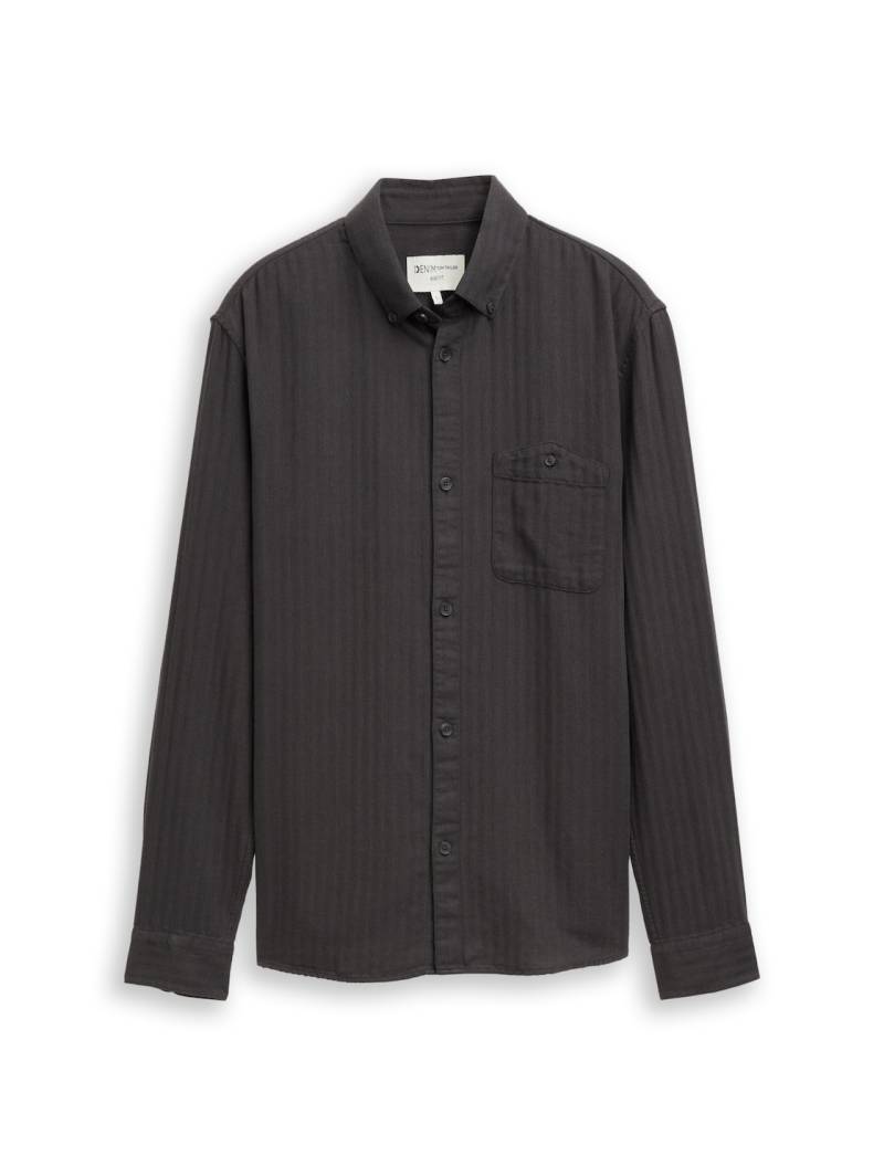 TOM TAILOR DENIM Herren Basic Fit Hemd mit Brusttasche, schwarz, Fischgrät, Gr. XL von Tom Tailor Denim