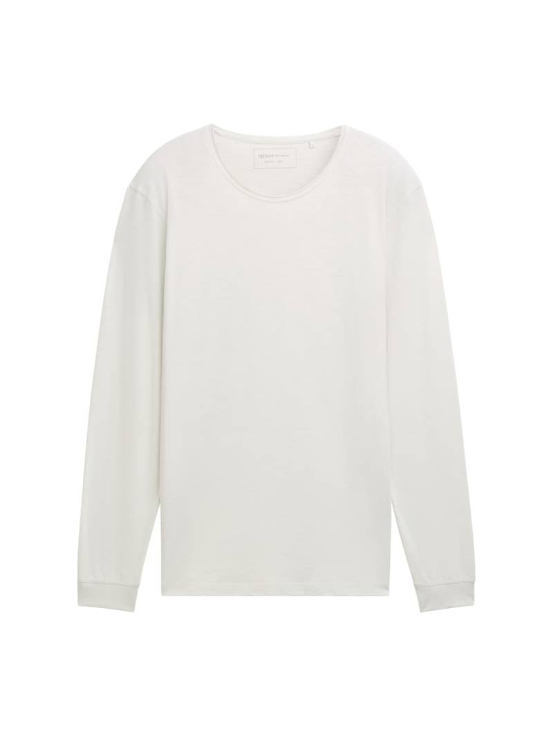 TOM TAILOR DENIM Herren Basic Langarmshirt, weiß, Meliert, Gr. XXL von Tom Tailor Denim