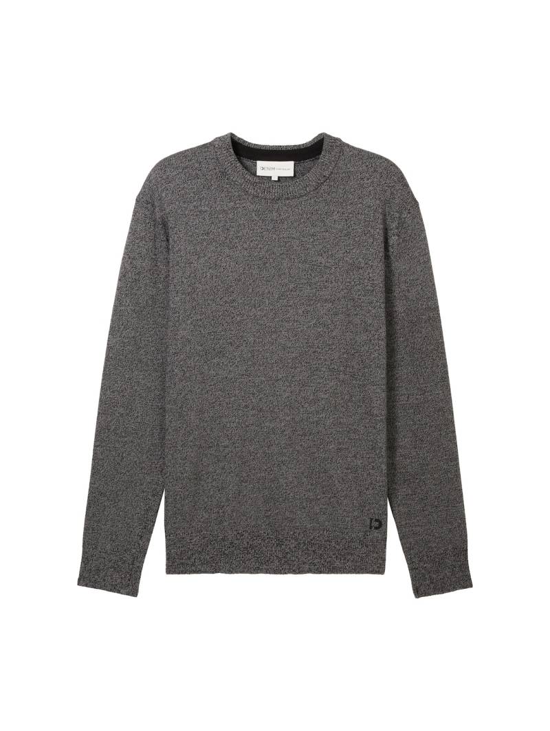 TOM TAILOR DENIM Herren Basic Strickpullover aus Baumwolle, grau, Meliert, Gr. L von Tom Tailor Denim