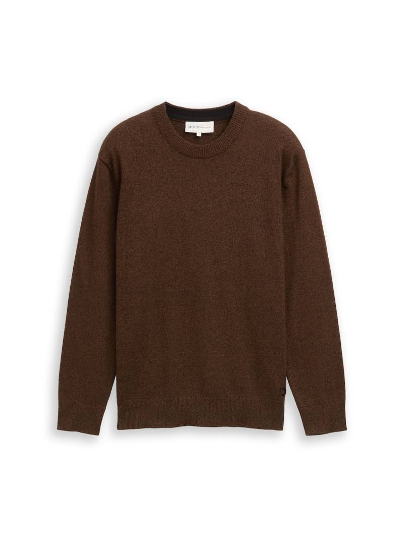 TOM TAILOR DENIM Herren Basic Strickpullover aus Baumwolle, braun, Meliert, Gr. XS von Tom Tailor Denim