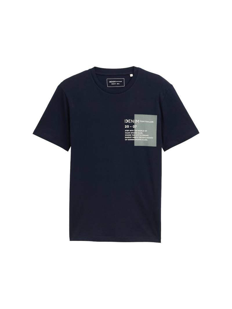 TOM TAILOR DENIM Herren Basic T-Shirt mit Logo-Print, blau, Uni, Gr. M von Tom Tailor Denim