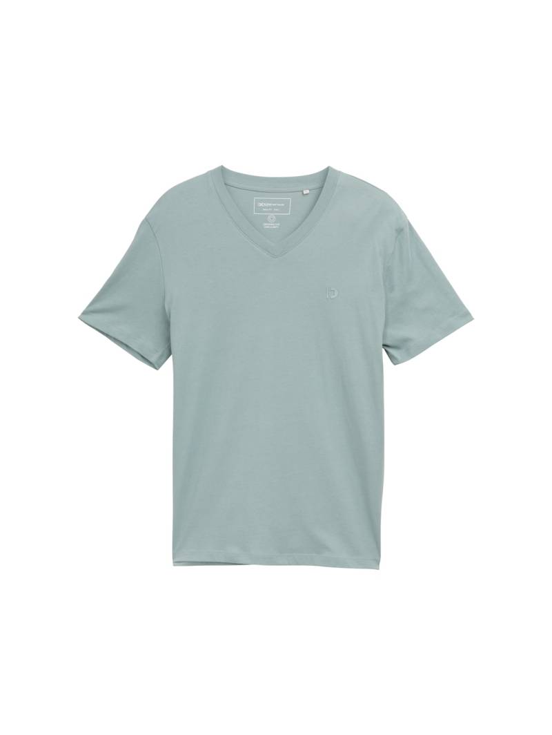 TOM TAILOR DENIM Herren Basic T-Shirt mit V-Ausschnitt, blau, Uni, Gr. S von Tom Tailor Denim