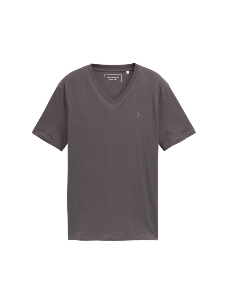 TOM TAILOR DENIM Herren Basic T-Shirt mit V-Ausschnitt, grau, Uni, Gr. S von Tom Tailor Denim