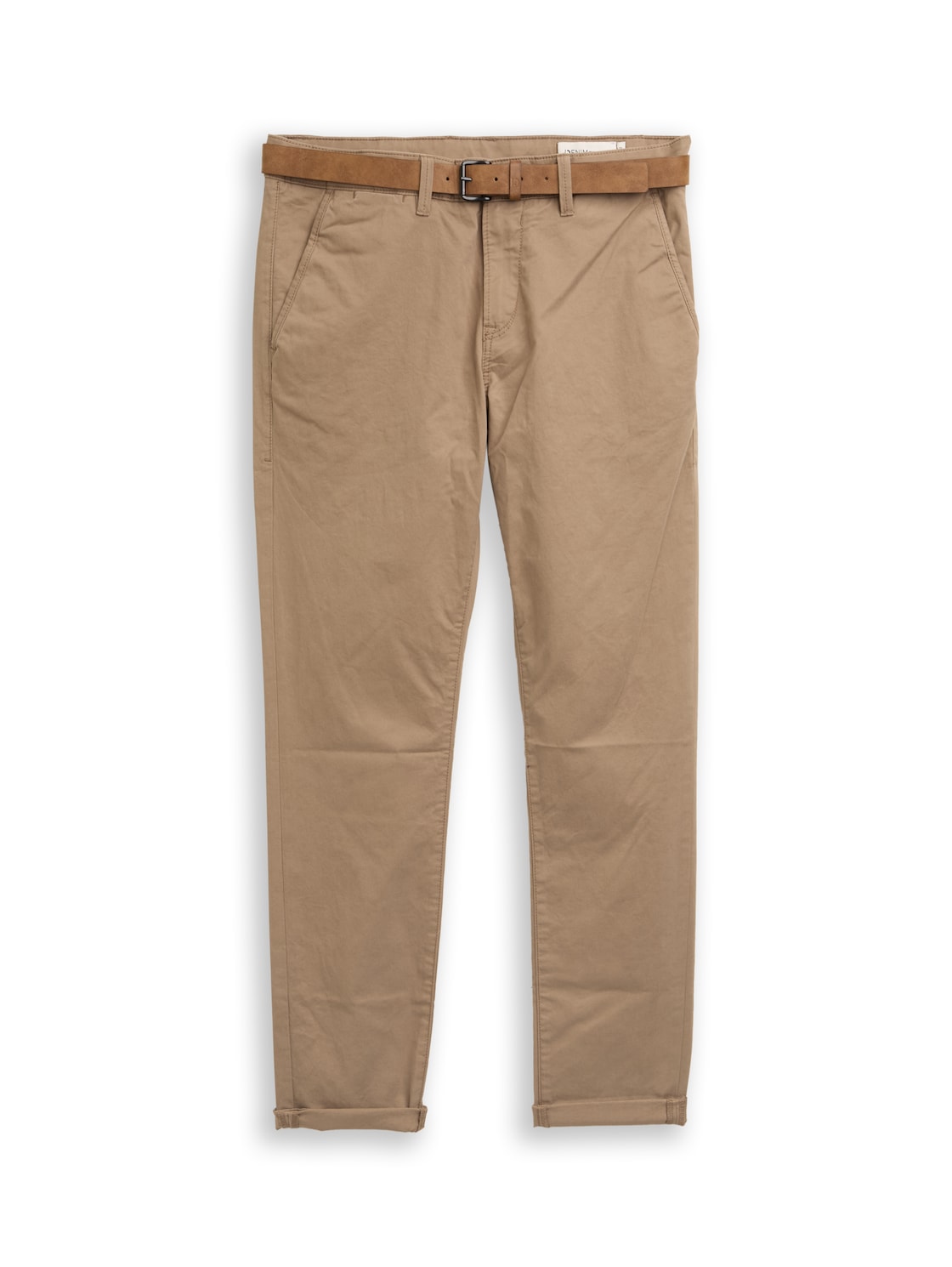 TOM TAILOR DENIM Herren Chino Hose mit Gürtel, braun, Uni, Gr. 34/32 von Tom Tailor Denim
