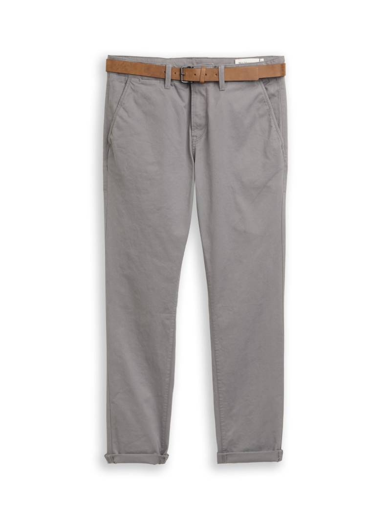 TOM TAILOR DENIM Herren Chino Hose mit Gürtel, grau, Uni, Gr. 31/32 von Tom Tailor Denim