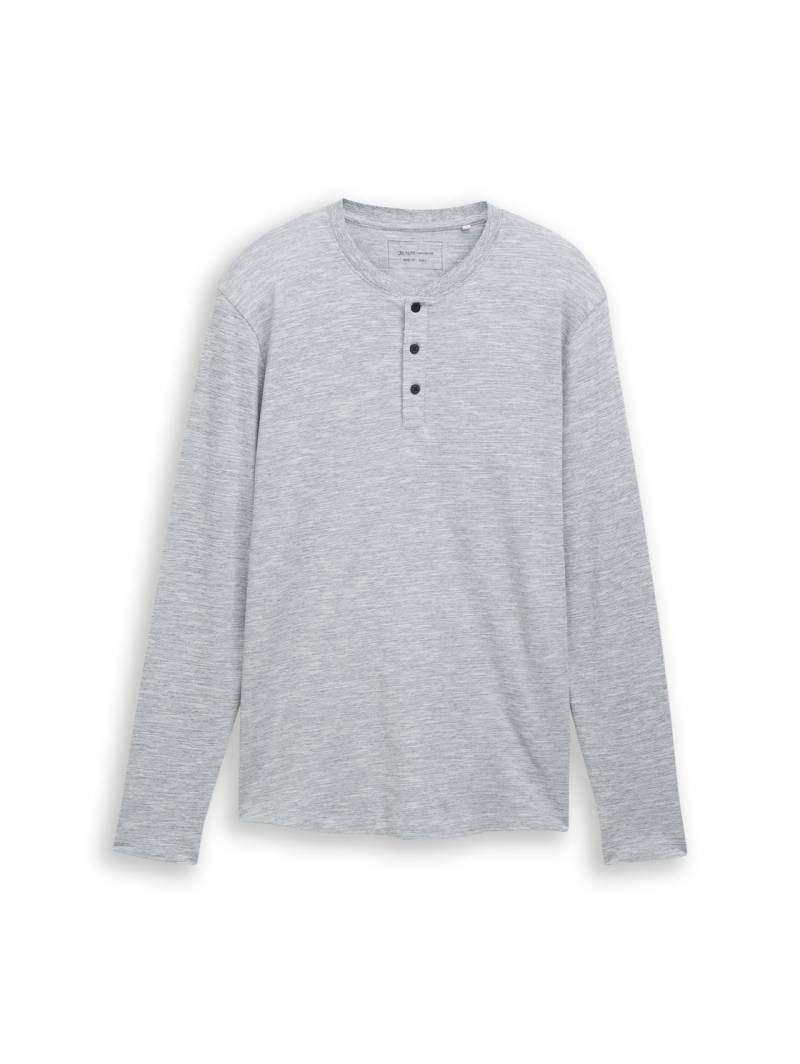 TOM TAILOR DENIM Herren Henley Langarmshirt in Melange-Optik, blau, Uni, Gr. M von Tom Tailor Denim