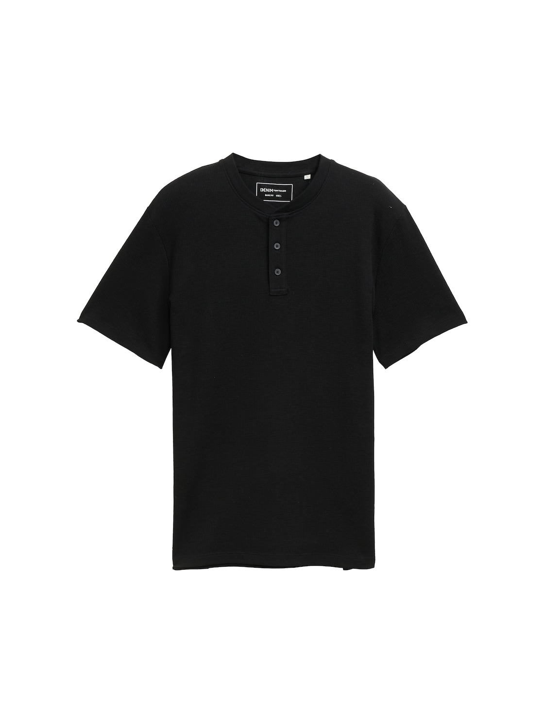 TOM TAILOR DENIM Herren Henley T-Shirt in Waffelstruktur, schwarz, Uni, Gr. XS von Tom Tailor Denim