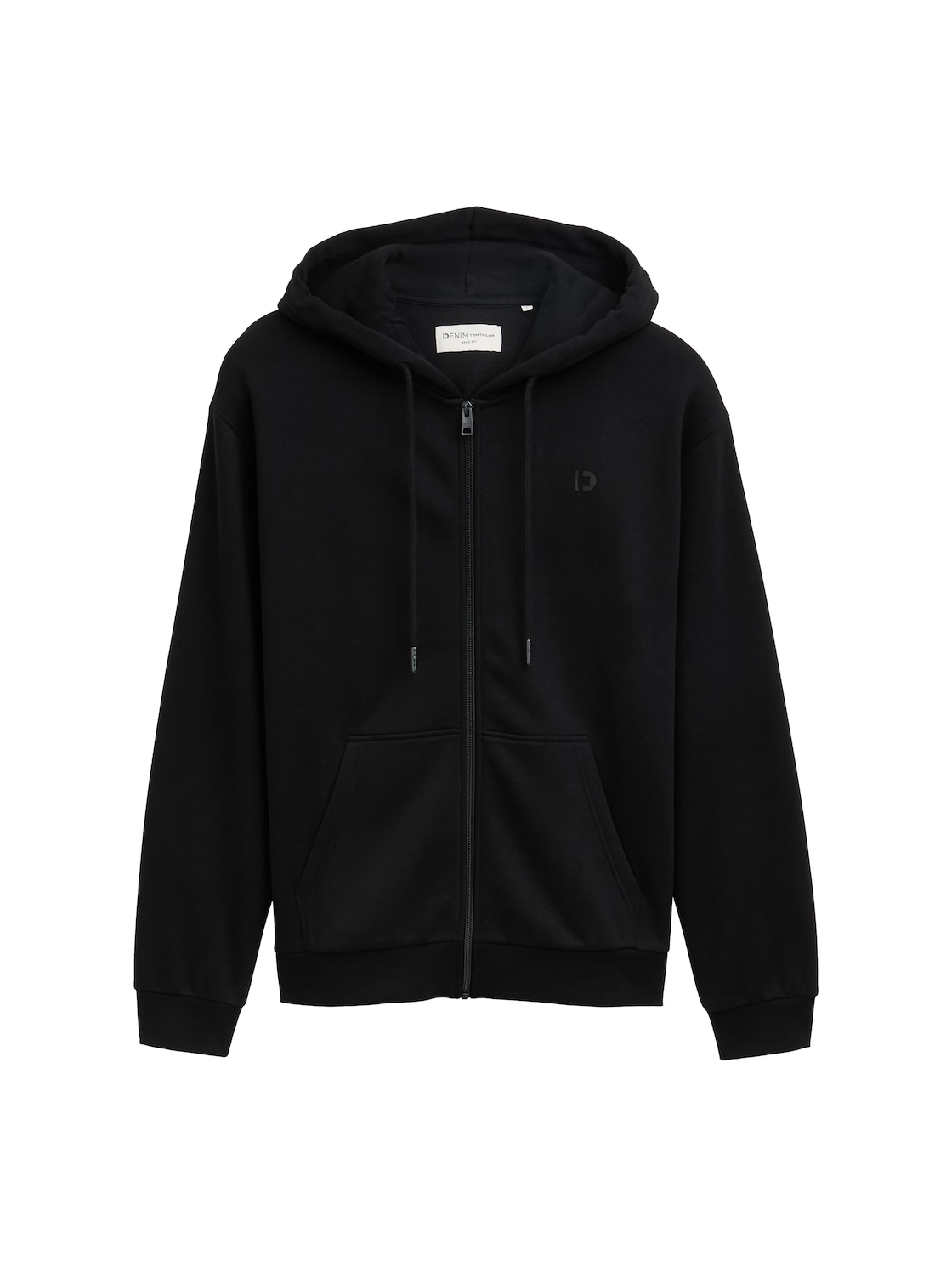 TOM TAILOR DENIM Herren Hoodie Sweatjacke mit Logo-Print, schwarz, Uni, Gr. XXL von Tom Tailor Denim