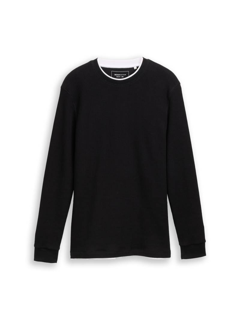 TOM TAILOR DENIM Herren Langarmshirt im 2-in-1-Look, bunt, Uni, Gr. XXL von Tom Tailor Denim