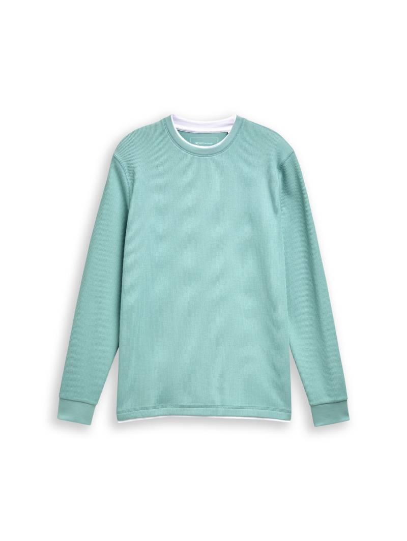 TOM TAILOR DENIM Herren Langarmshirt im 2-in-1-Look, grün, Uni, Gr. XS von Tom Tailor Denim