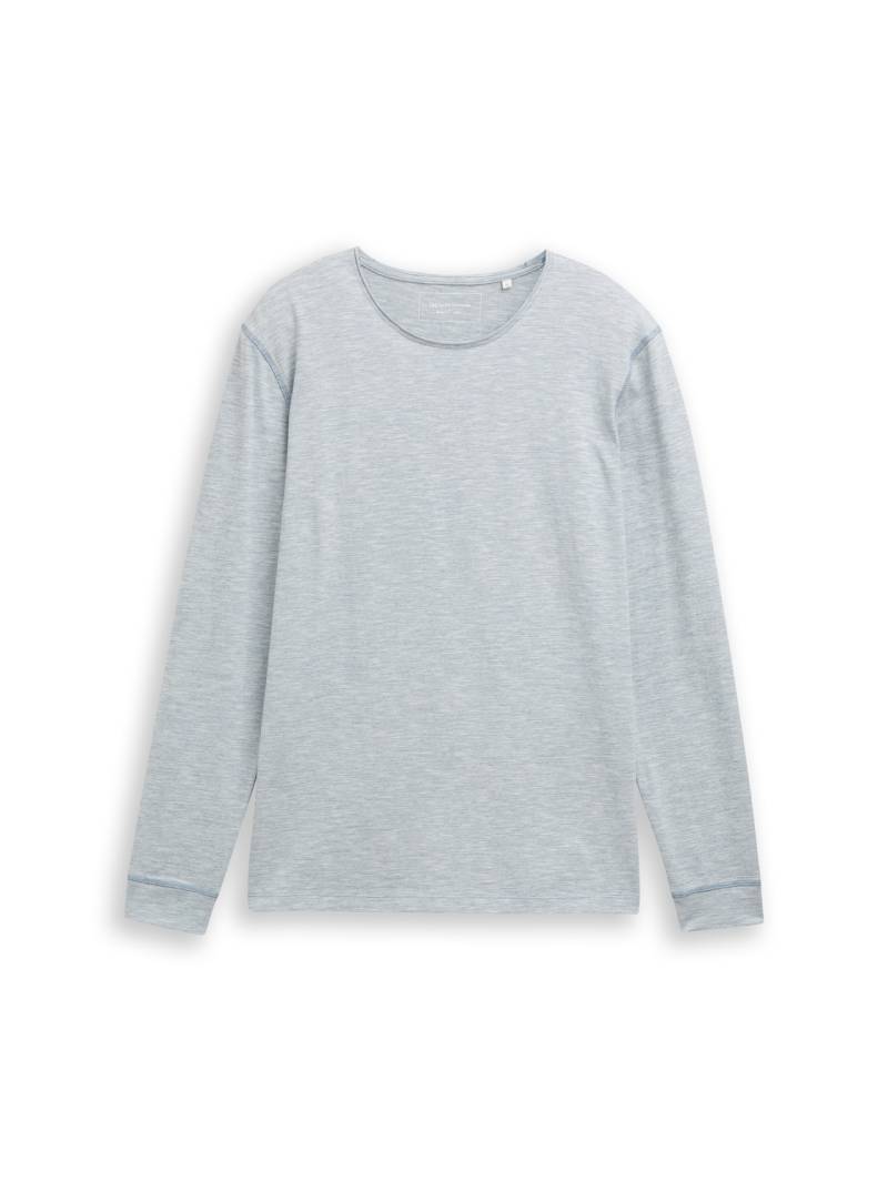 TOM TAILOR DENIM Herren Langarmshirt in Melange-Optik, blau, Uni, Gr. XL von Tom Tailor Denim