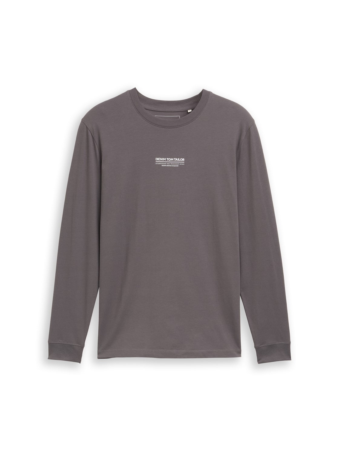 TOM TAILOR DENIM Herren Langarmshirt mit Logo-Print, grau, Uni, Gr. XL von Tom Tailor Denim