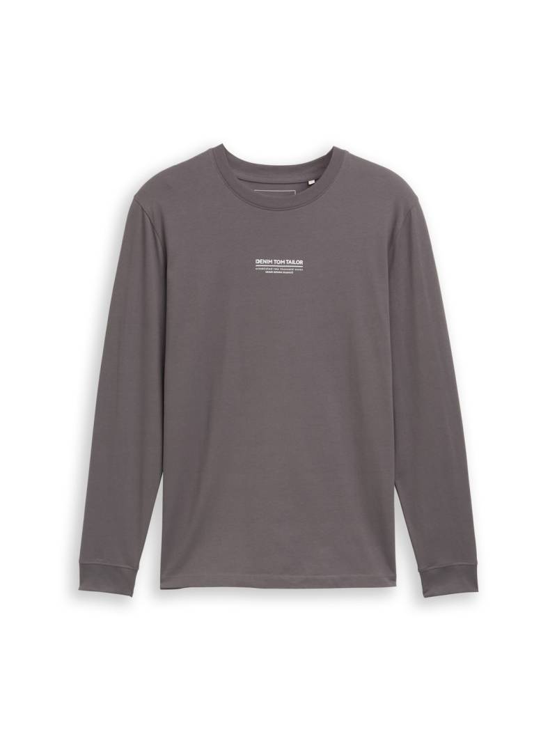 TOM TAILOR DENIM Herren Langarmshirt mit Logo-Print, grau, Uni, Gr. XL von Tom Tailor Denim