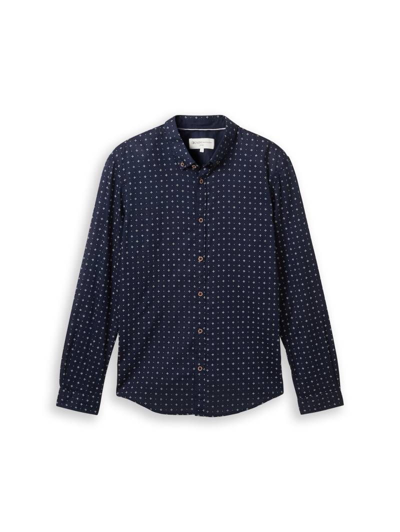 TOM TAILOR DENIM Herren Slim Fit Hemd aus Baumwolle, blau, Gemustert, Gr. S von Tom Tailor Denim