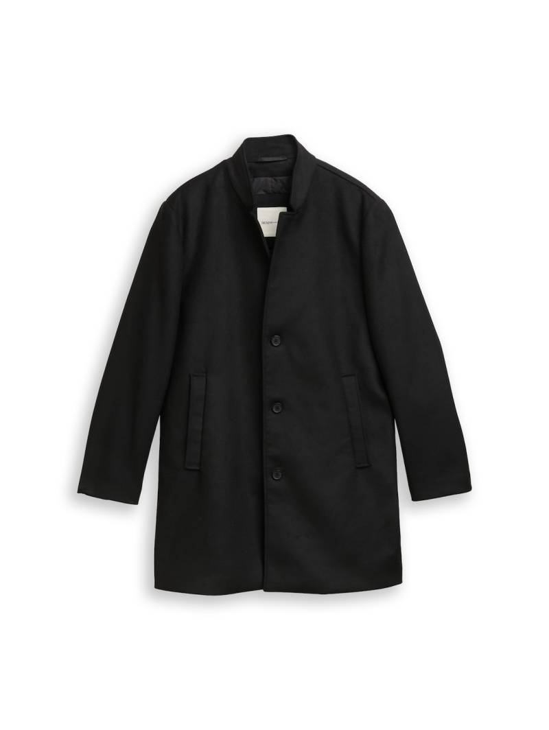 TOM TAILOR DENIM Herren Mantel in Woll-Optik, schwarz, Uni, Gr. L von Tom Tailor Denim