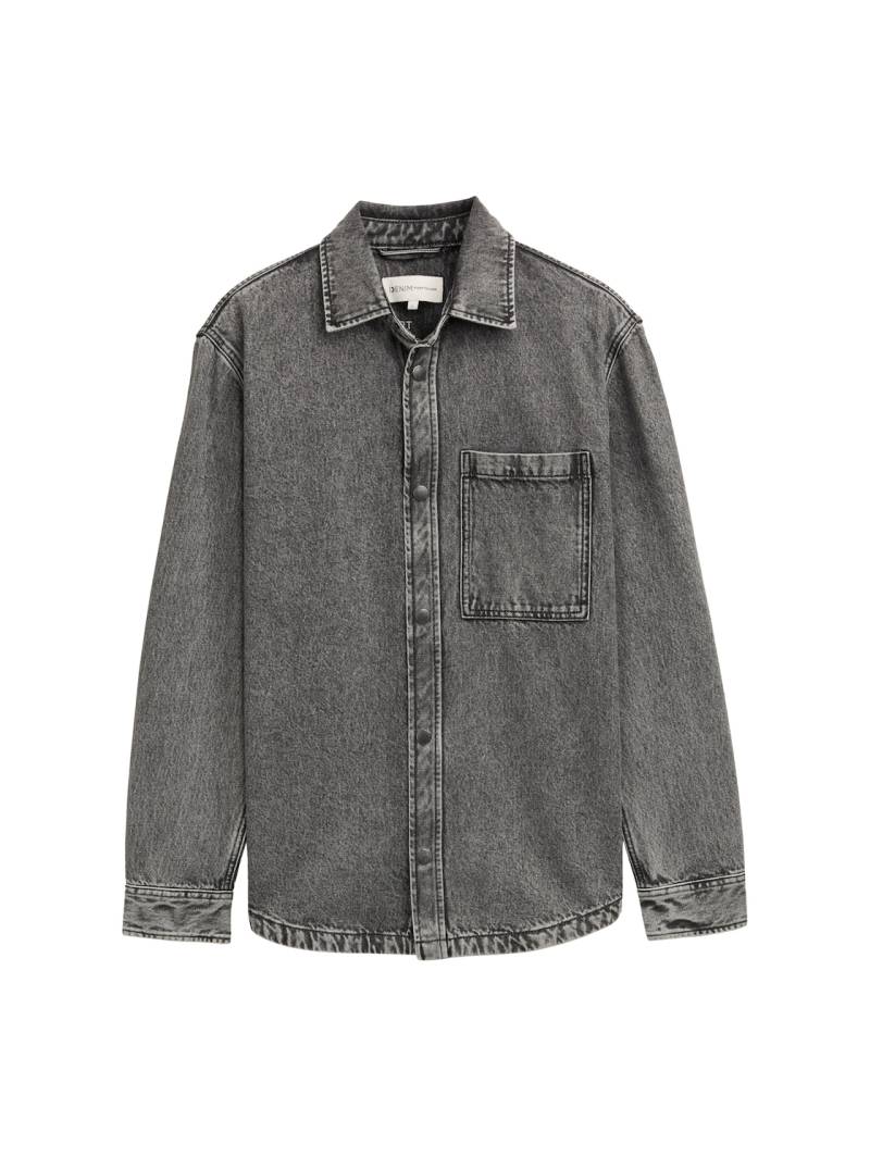 TOM TAILOR DENIM Herren Overshirt Jeanshemd mit Brusttasche, grau, Uni, Gr. M von Tom Tailor Denim