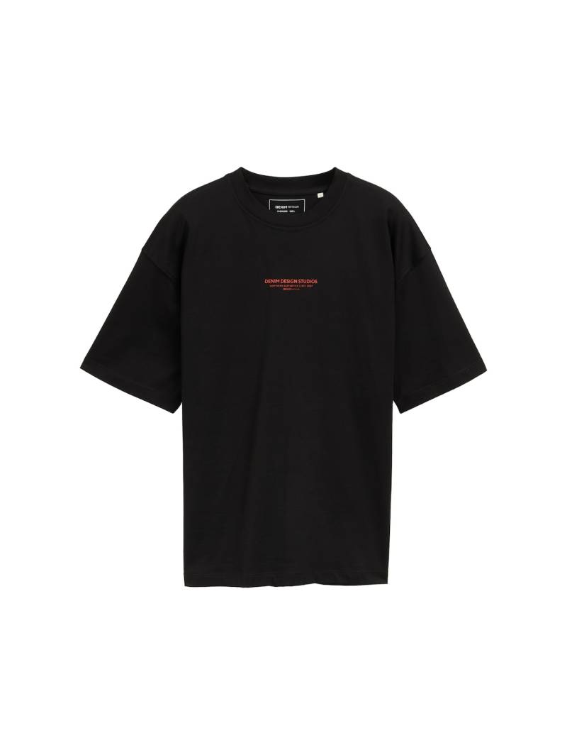 TOM TAILOR DENIM Herren Oversize T-Shirt mit Rücken-Print, schwarz, Uni, Gr. S von Tom Tailor Denim