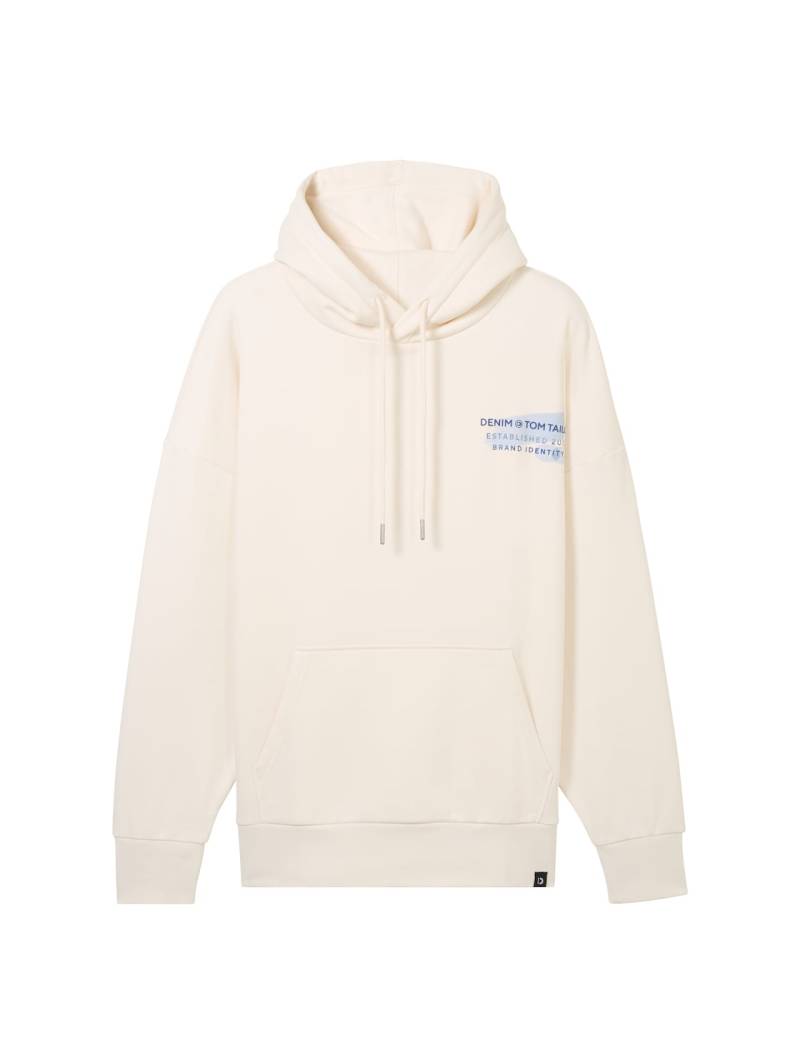 TOM TAILOR DENIM Herren Oversize Hoodie Sweatshirt mit Rückenprint, weiß, Print, Gr. XS von Tom Tailor Denim
