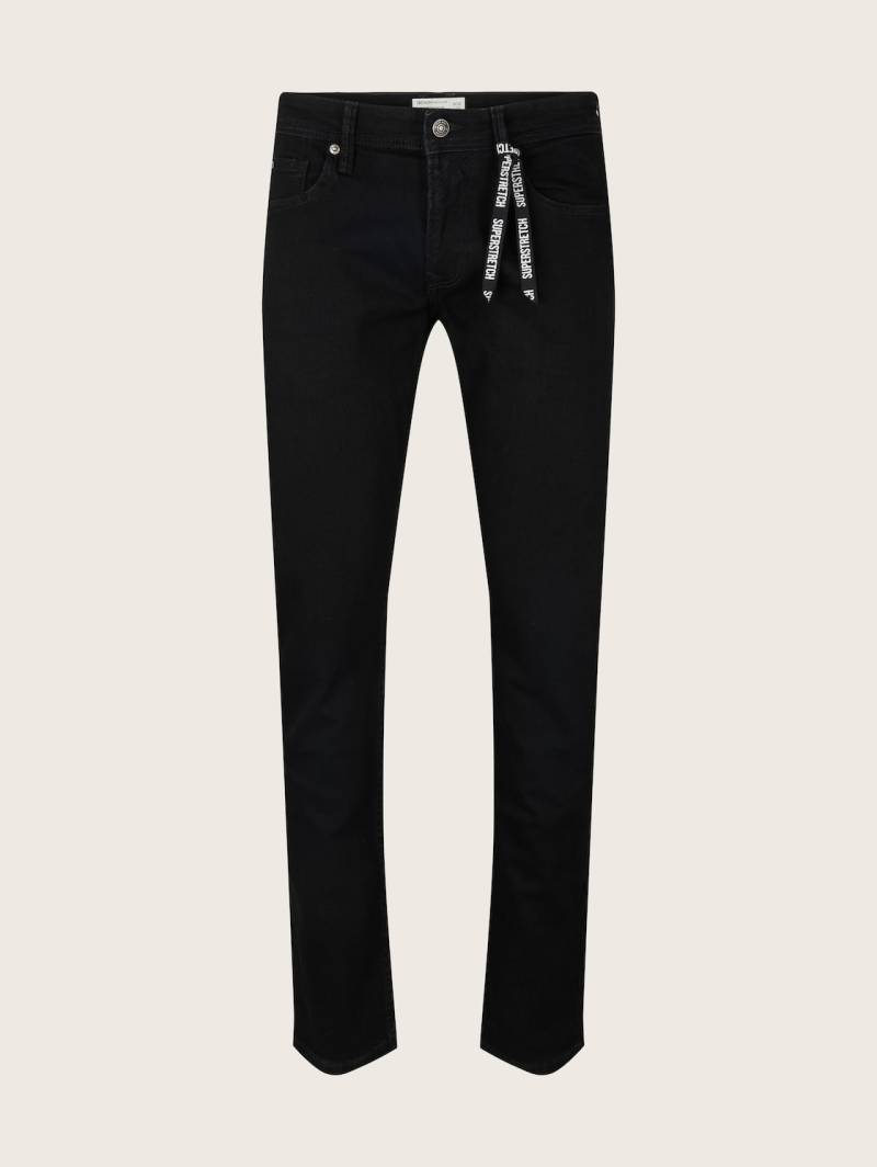 TOM TAILOR DENIM Herren Piers Slim Superstretch Jeans, schwarz, Logo Print, Gr. 36/36 von Tom Tailor Denim