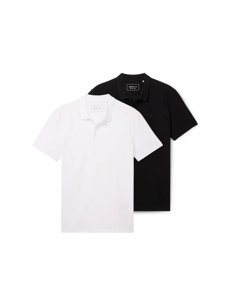 TOM TAILOR DENIM Herren Poloshirts im 2er-Pack, weiß, Uni, Gr. L von Tom Tailor Denim