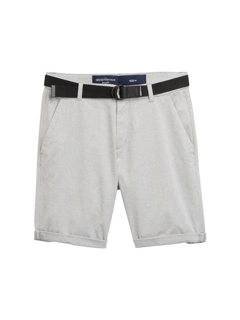 TOM TAILOR DENIM Herren Regular Fit Chino Shorts mit Gürtel, grau, Uni, Gr. XS von Tom Tailor Denim