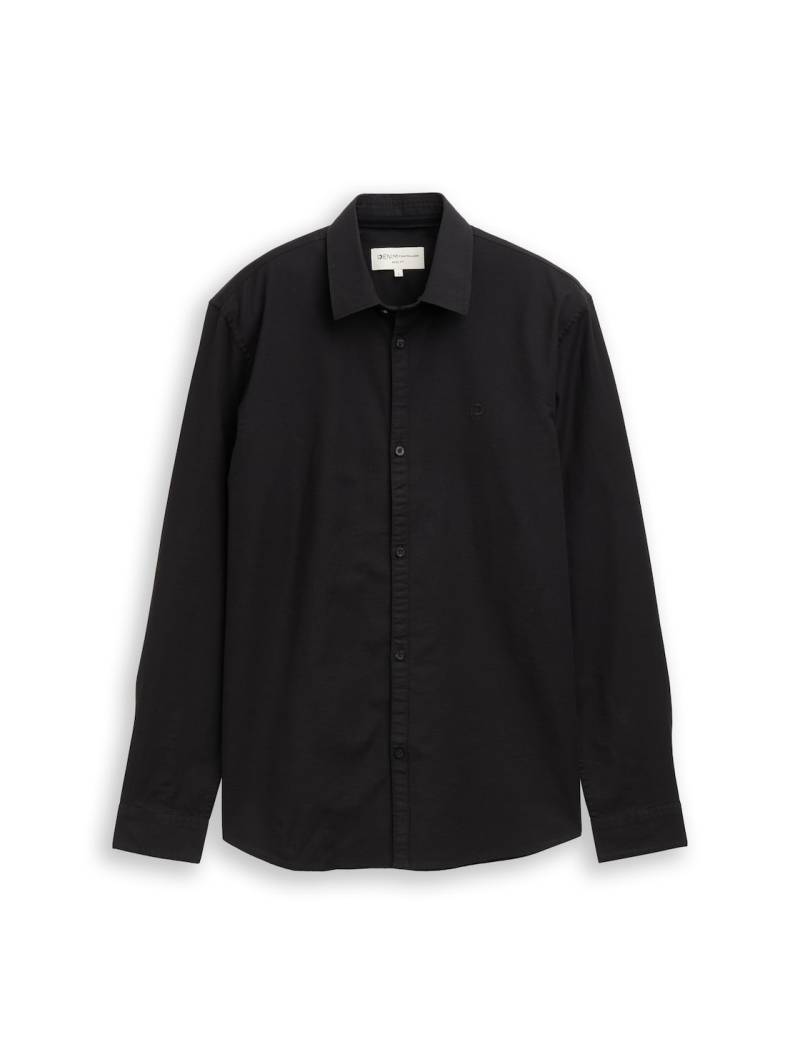 TOM TAILOR DENIM Herren Regular Fit Hemd mit Logo-Stickerei, schwarz, Uni, Gr. S von Tom Tailor Denim