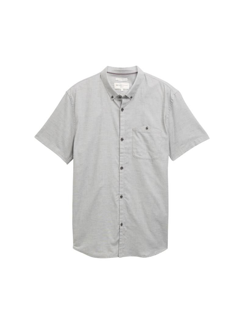 TOM TAILOR DENIM Herren Regular Fit Kurzarmhemd mit Brusttasche, grau, Meliert, Gr. XXL von Tom Tailor Denim