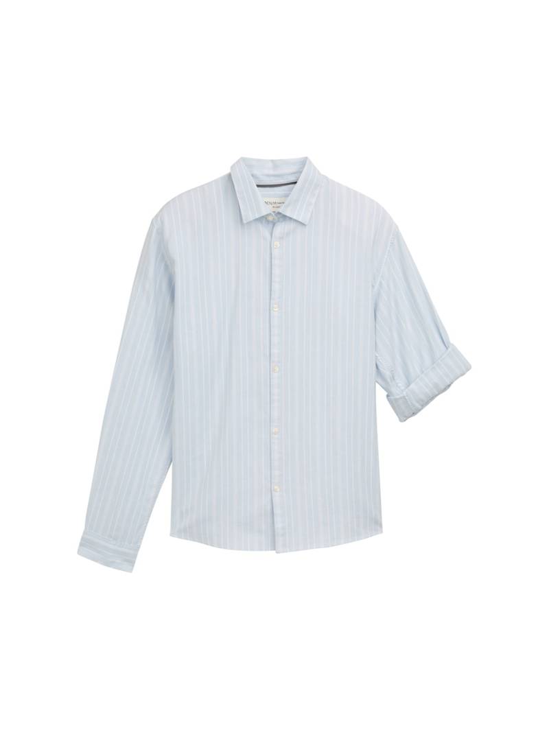 TOM TAILOR DENIM Herren Relaxed Fit Hemd mit Turn-up-Funktion, blau, Gestreift, Gr. S von Tom Tailor Denim