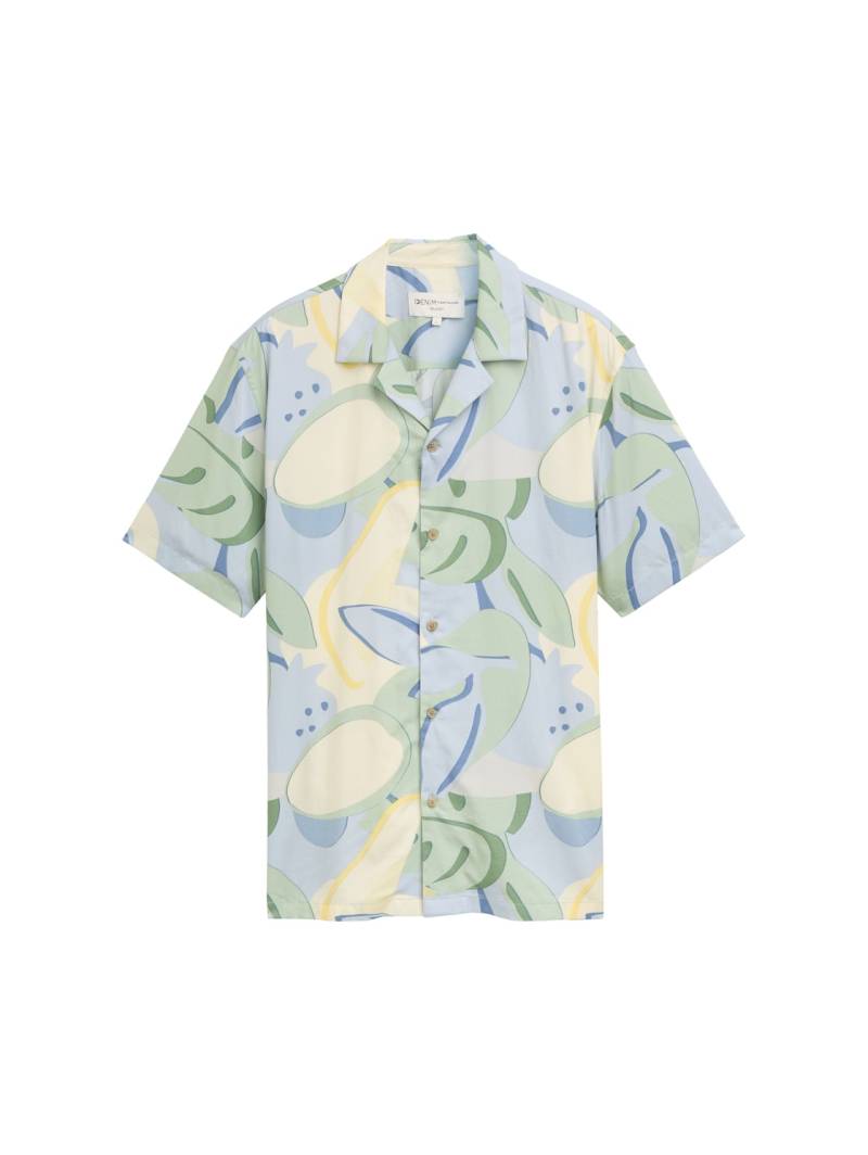 TOM TAILOR DENIM Herren Relaxed Fit Kurzarmhemd im Hawaii-Look, blau, Gemustert, Gr. XXL von Tom Tailor Denim