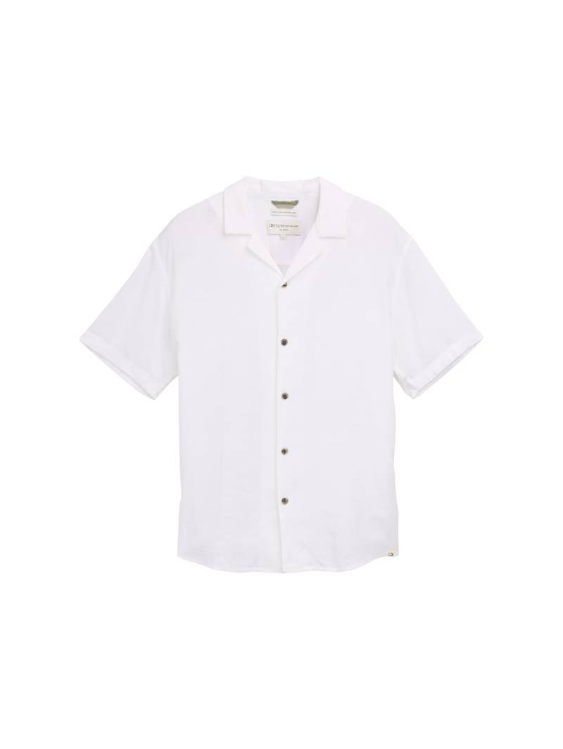 TOM TAILOR DENIM Herren Relaxed Fit Kurzarmhemd mit Leinenanteil, weiß, Uni, Gr. XXL von Tom Tailor Denim