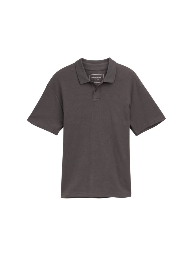 TOM TAILOR DENIM Herren Relaxed Fit Poloshirt mit Waffelstruktur, grau, Uni, Gr. L von Tom Tailor Denim