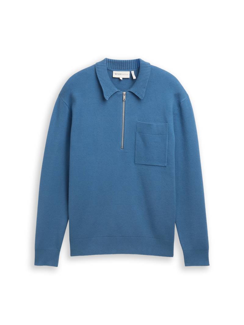 TOM TAILOR DENIM Herren Relaxed Fit Strickpullover mit Polokragen, blau, Uni, Gr. L TOM TAILOR DENIM Herren Relaxed Fit Strickpullover mit Polokragen, blau, Uni, Gr. L von Tom Tailor Denim