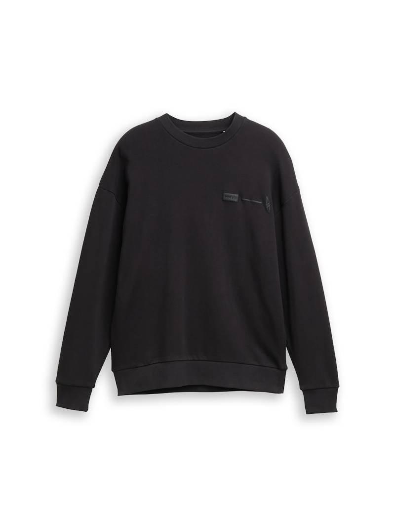 TOM TAILOR DENIM Herren Relaxed Fit Sweatshirt mit Rückenprint, schwarz, Uni, Gr. M von Tom Tailor Denim