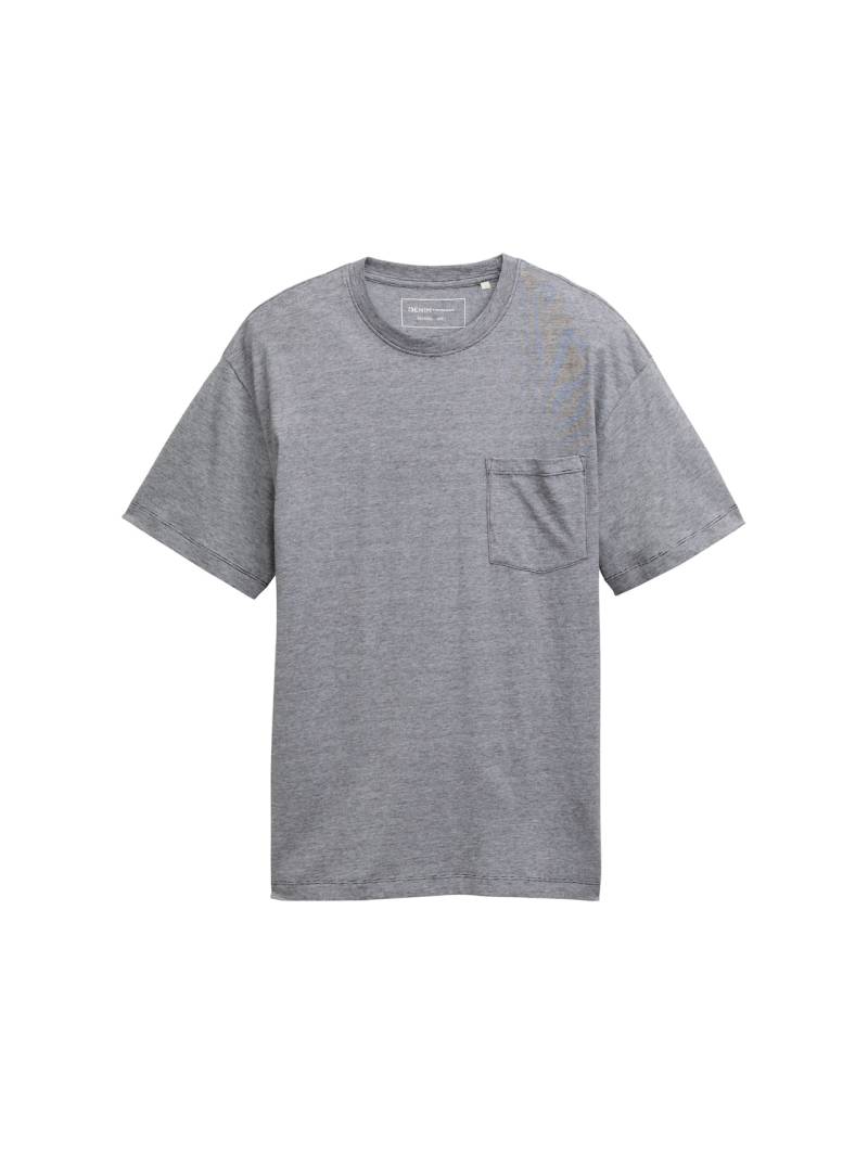 TOM TAILOR DENIM Herren Relaxed Fit T-Shirt mit Brusttasche, schwarz, Gestreift, Gr. M von Tom Tailor Denim