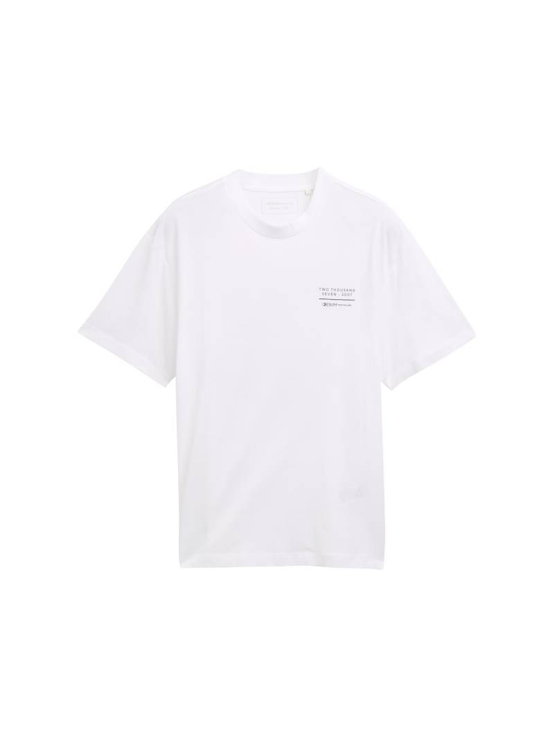 TOM TAILOR DENIM Herren Relaxed Fit T-Shirt mit Rücken-Print, weiß, Uni, Gr. L von Tom Tailor Denim