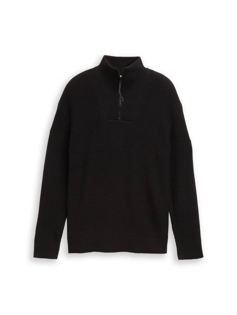 TOM TAILOR DENIM Herren Relaxed Fit Troyer Strickpullover, bunt, Uni, Gr. XXL von Tom Tailor Denim