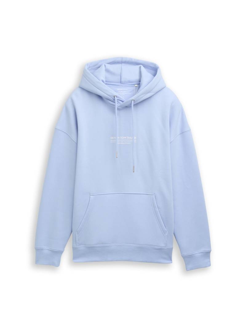 TOM TAILOR DENIM Herren Relaxed Hoodie Sweatshirt mit Logo-Print, blau, Uni, Gr. S von Tom Tailor Denim