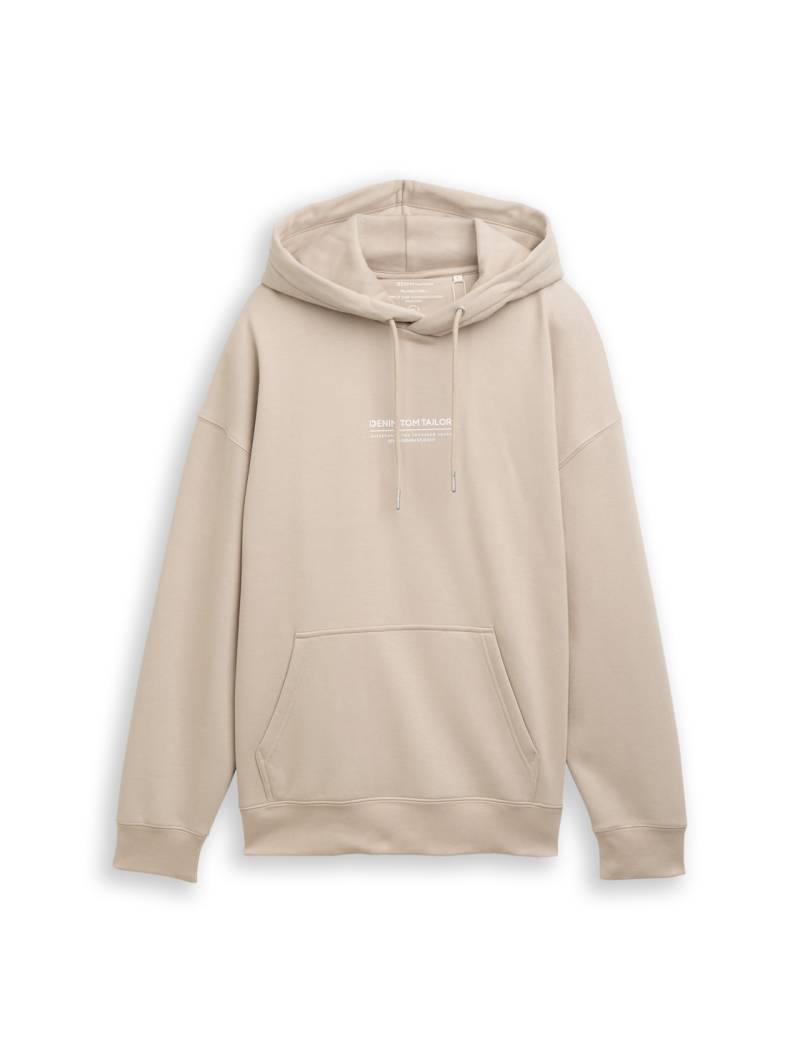 TOM TAILOR DENIM Herren Relaxed Hoodie Sweatshirt mit Logo-Print, grau, Uni, Gr. XS von Tom Tailor Denim