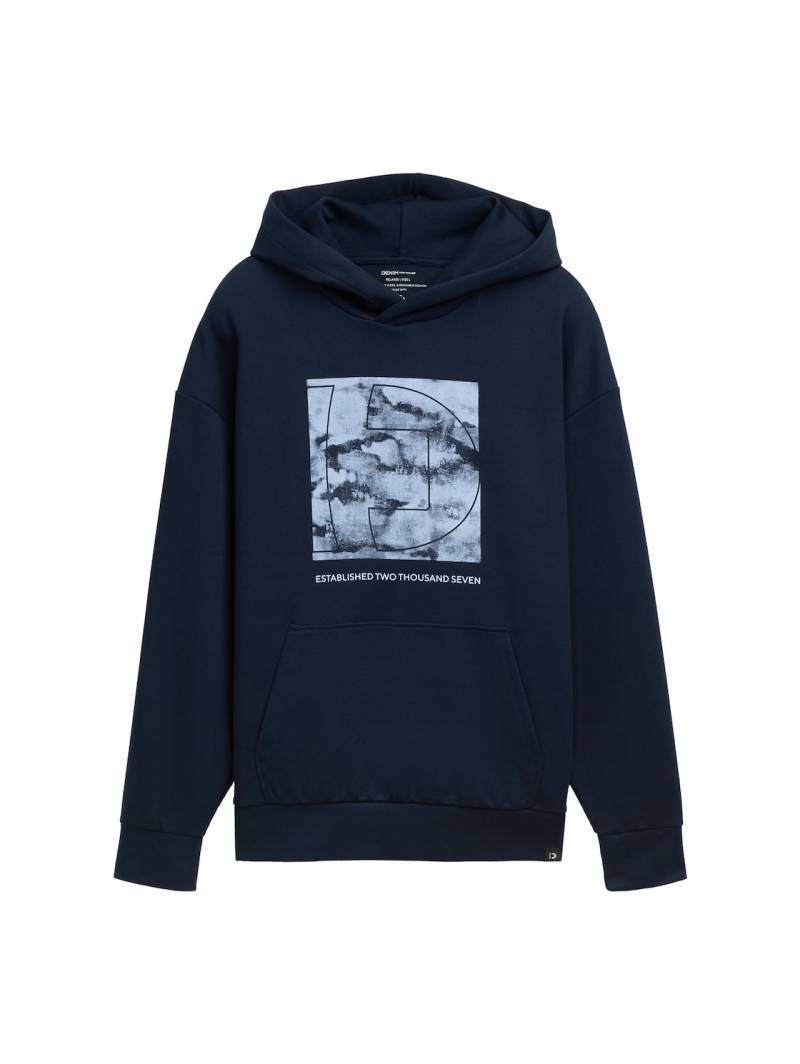 TOM TAILOR DENIM Herren Relaxed Hoodie Sweatshirt mit Print, blau, Print, Gr. M von Tom Tailor Denim