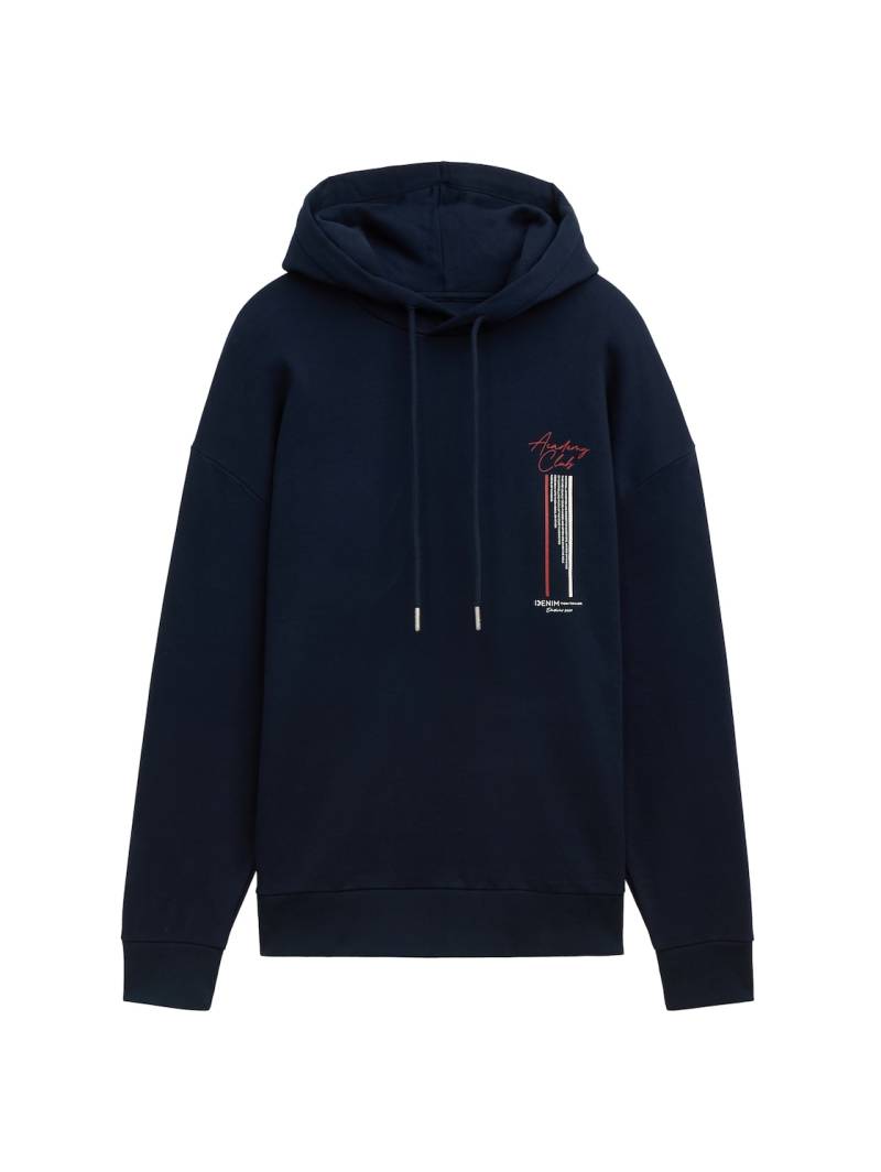 TOM TAILOR DENIM Herren Relaxed Hoodie Sweatshirt mit Rückenprint, blau, Print, Gr. M von Tom Tailor Denim