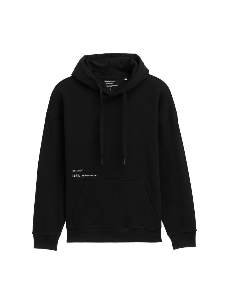 TOM TAILOR DENIM Herren Relaxed Hoodie Sweatshirt mit Rückenprint, schwarz, Uni, Gr. XL von Tom Tailor Denim