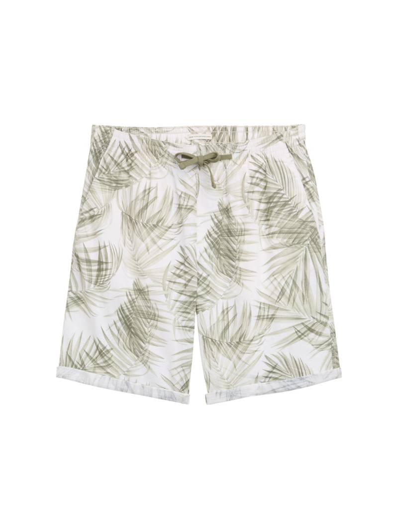 TOM TAILOR DENIM Herren Relaxed Shorts mit Leinenanteil, grün, Gemustert, Gr. S von Tom Tailor Denim