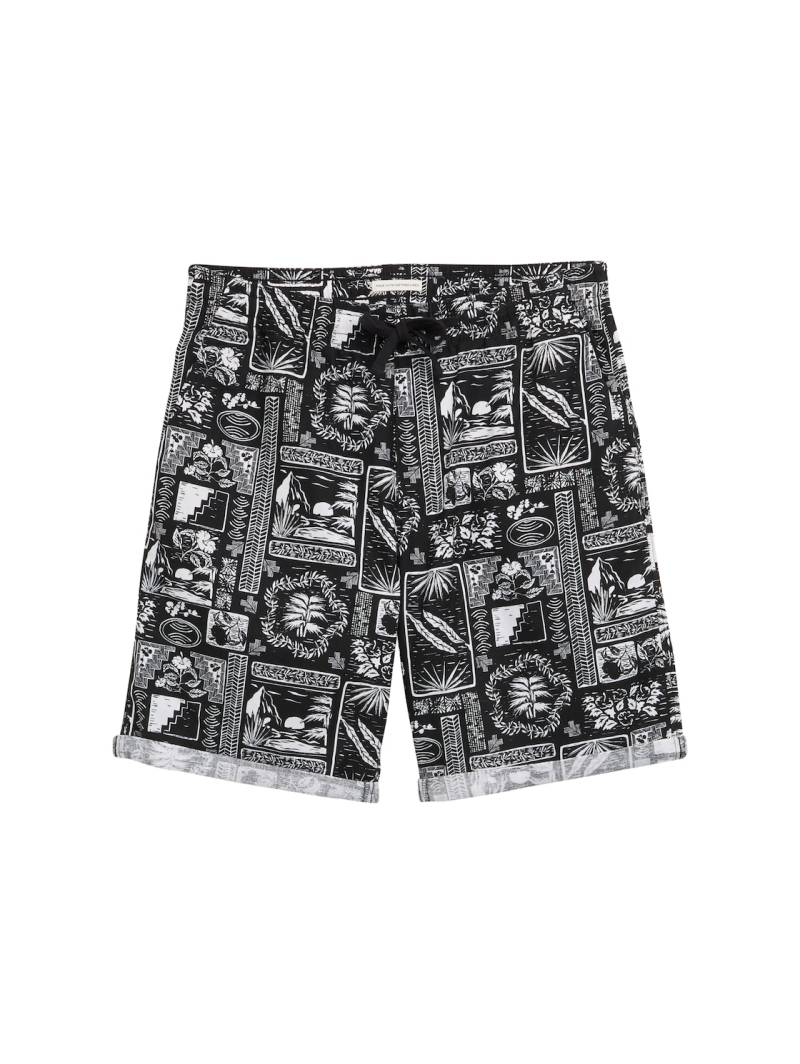 TOM TAILOR DENIM Herren Relaxed Shorts mit Leinenanteil, schwarz, Gemustert, Gr. XL von Tom Tailor Denim