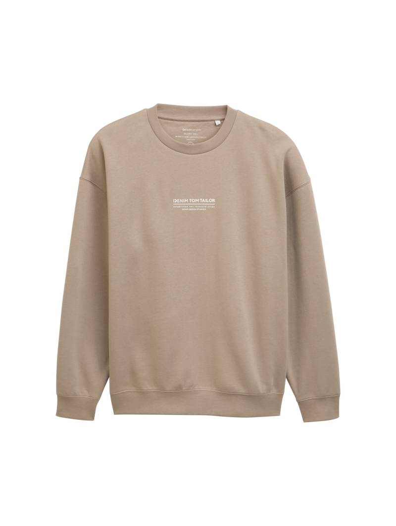 TOM TAILOR DENIM Herren Relaxed Sweatshirt mit Logo-Print, braun, Uni, Gr. XXL von Tom Tailor Denim